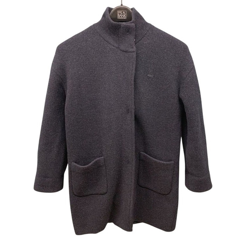 Lacoste Boiled Wool Mock Neck Coat Jacket Womens 2 Navy Blue Classic Minimalist